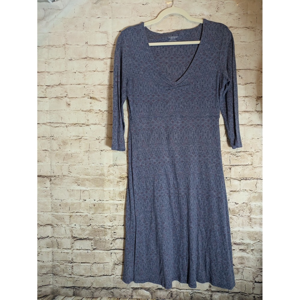 Toad&Co Womens Navy Blue Diamond Pattern Fit & Flare V-Neck Dress Small